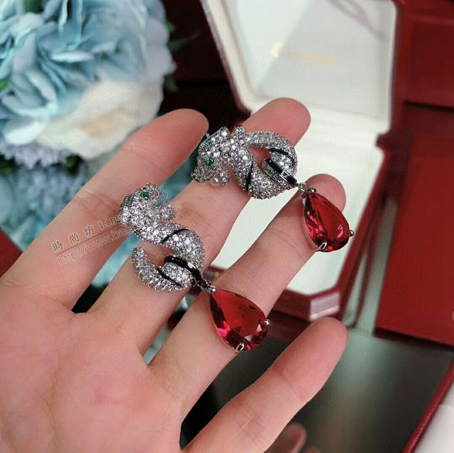 Cartier首飾 卡地亞時尚滿鑽斑點豹 圓環瑪瑙流蘇晶鑽耳釘 耳環  zgk1366